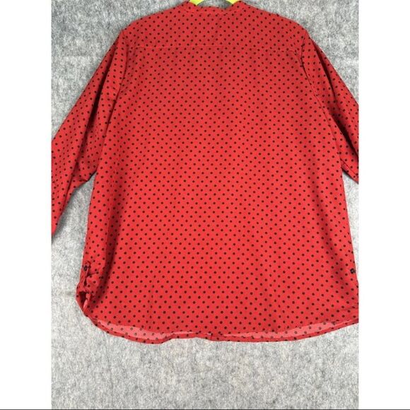 Notations Shirt Women's Size XL Red Black Polka Dot Polyester Stretch Button-Up - Picture 2 of 8